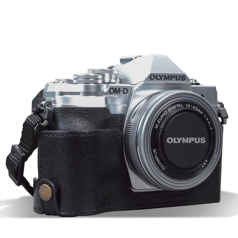 MegaGear Olympus OM-D E-M10 Mark IV Ever Ready Genuine Leather Camera Half Case - Black-1