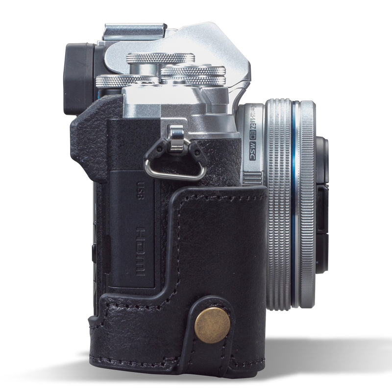 MegaGear Olympus OM-D E-M10 Mark IV Ever Ready Genuine Leather Camera Half Case - Black-2