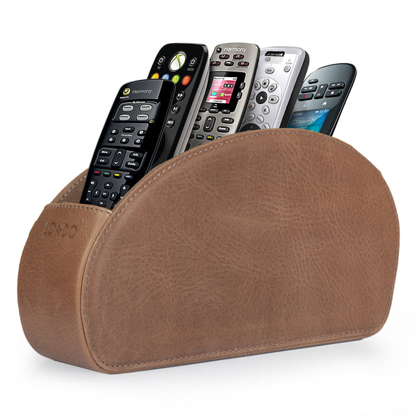 Londo Remote Control Holder with 5 Pockets, Store DVD, Blu-Ray, TV, Roku or Apple TV Remotes, Italian Top Grain Leather with Suede Lining