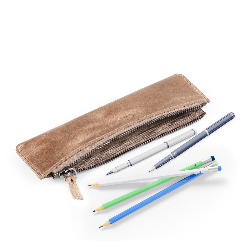 Leather Pencil Pouch - Rope Binding Type Pen Case For Work & Office Brown