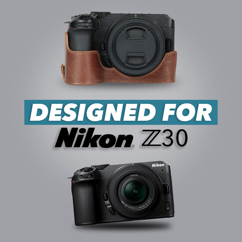MegaGear Nikon Z30 Genuine Leather Camera Half Case and Strap