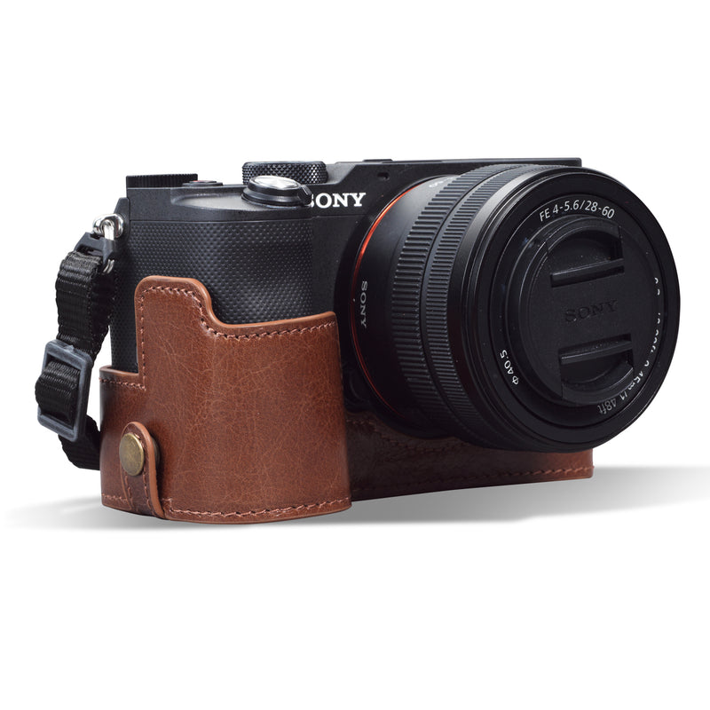 MegaGear Sony Alpha A7C Ever Ready Genuine Leather Camera Half Case, Bag and Accessories - Brown-1