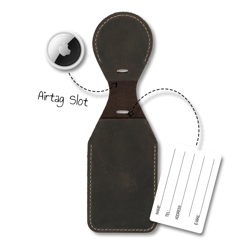 Londo Top Grain Leather Luggage Tag with Airtag Slot, Personalized Travel Bag ID Tag, Custom Backpack Tag, Retro Style