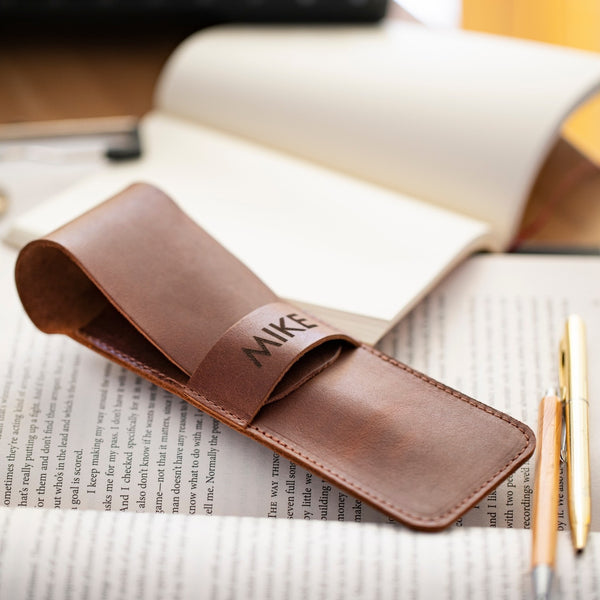 Londo Top Grain Leather Pen and Pencil Case with Tuck in Flap