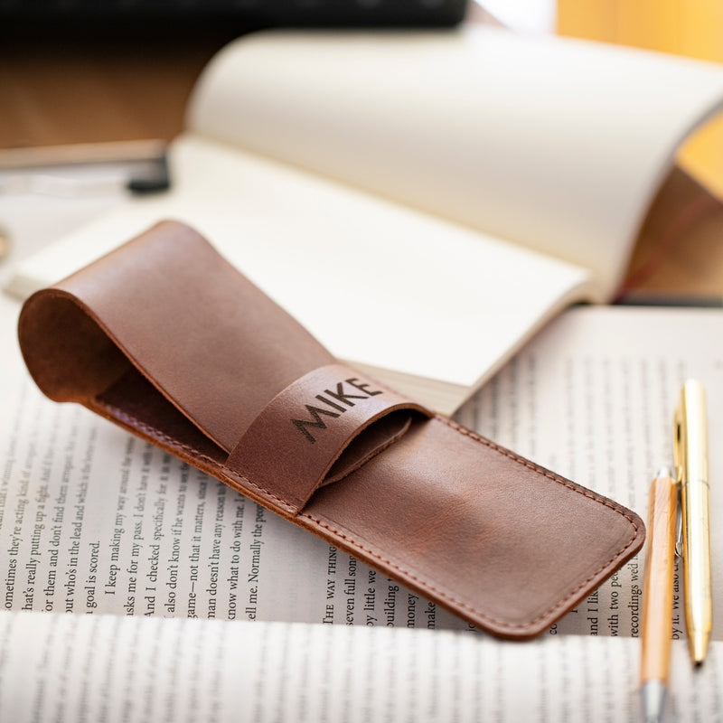 6-Slot Handmade Leather Pen Case Pencil Holder Fountain Pen Organizer Bag  US