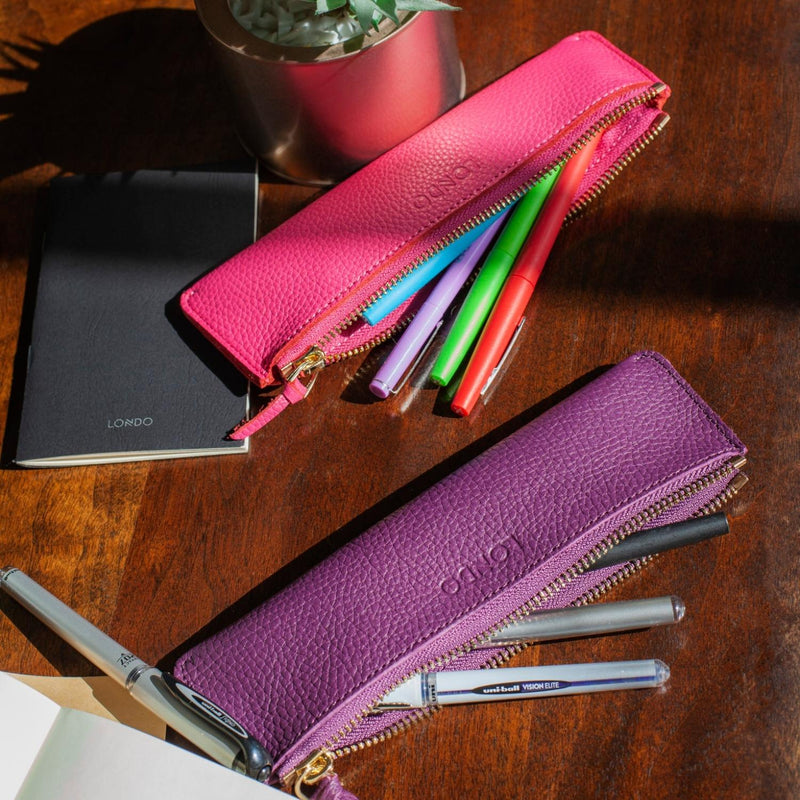 Londo Zippered Genuine Leather Pen and Pencil Case (Pink)