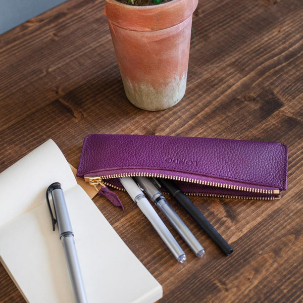 Londo Top Grain Leather Pen Case with Zipper Closure, Pencil Pouch Stationery Bag