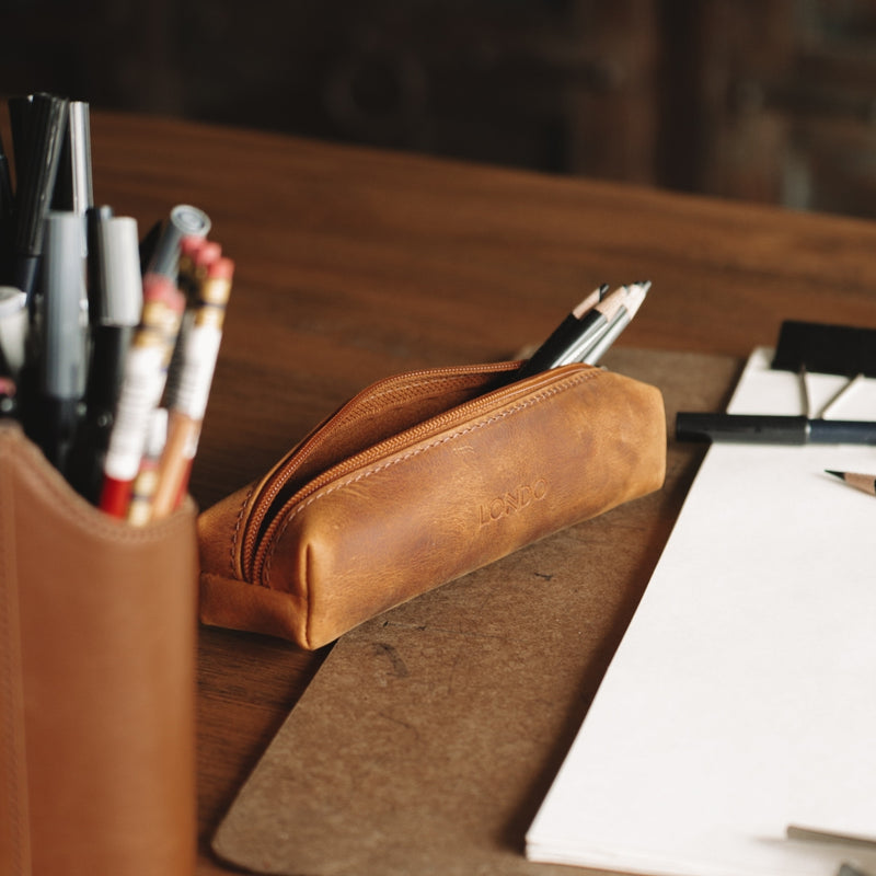 Tan Small Leather Pencil Case