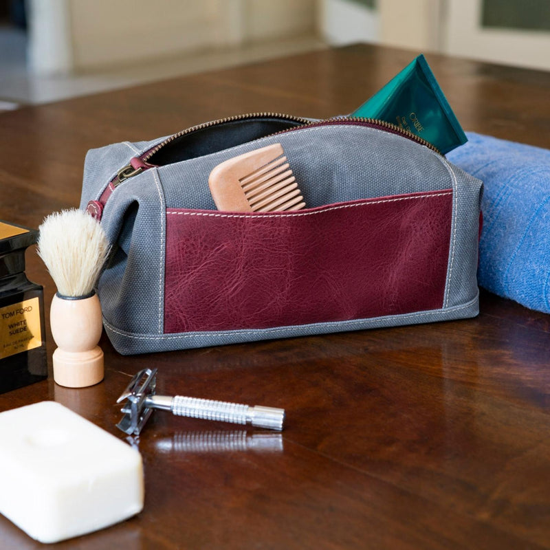 canvas travel toiletry bag shaving dopp case kit Londo Toiletry Bag Top Grain Leather and Canvas Travel Bag Dopp Kit Ma – MegaGear Store