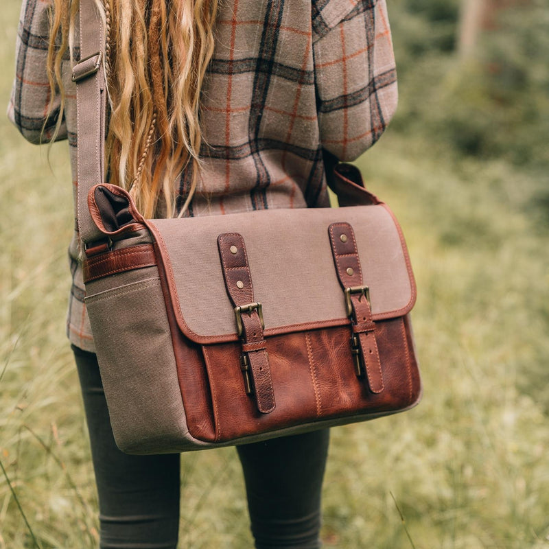 canvas leather messenger backpack MegaGear Torres Pro Canvas Leather Vintage 16” Laptop Computer Bag Cam – MegaGear Store