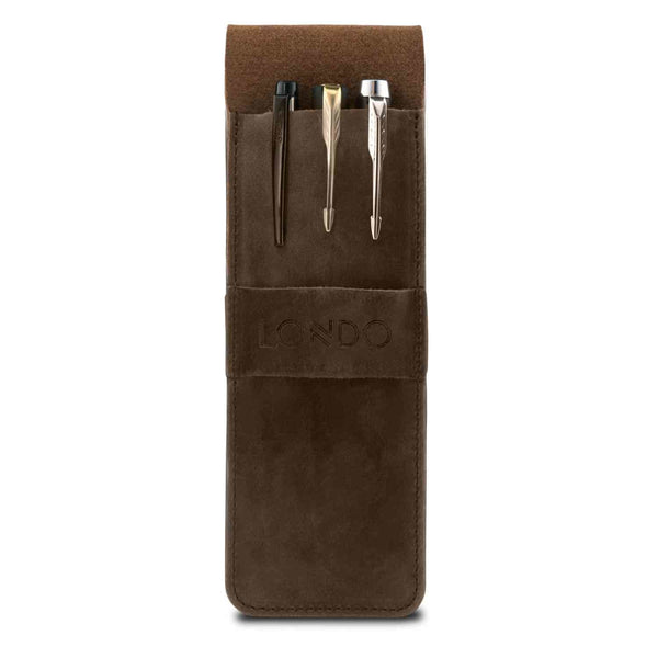 Londo Genuine Leather Pen and Pencil Case with Tuck in Flap