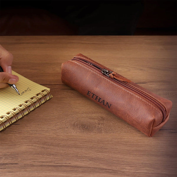 Londo Genuine Leather Zipper Pen Pencil and Cosmetic Case - 