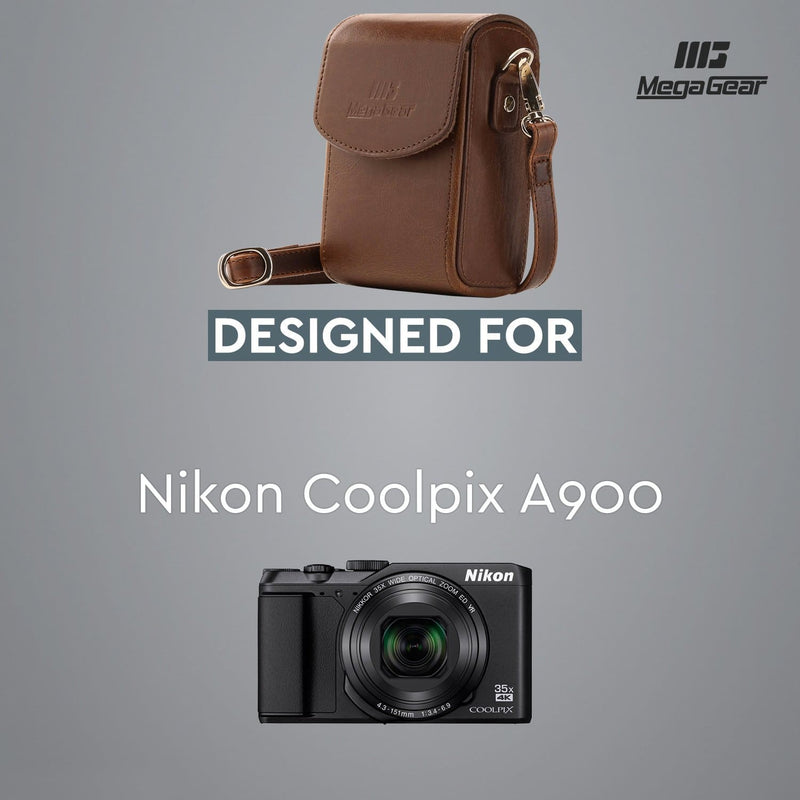 MegaGear Nikon Coolpix A1000 A900 Leather Camera Case with 