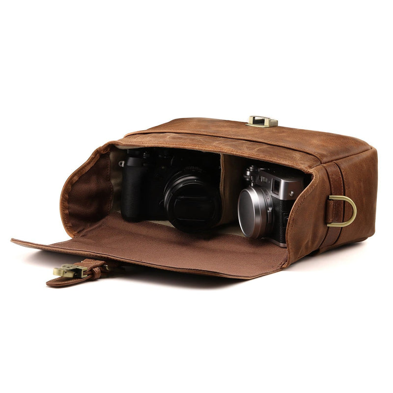 MegaGear Genuine Leather Camera Messenger Bag for Mirrorless, Instant and Dslr, Black (MG1331)