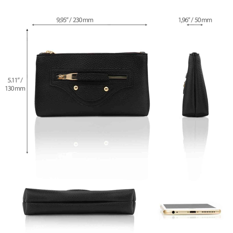 Otto Angelino Designer Women__ Zippered Leather Clutch Purse