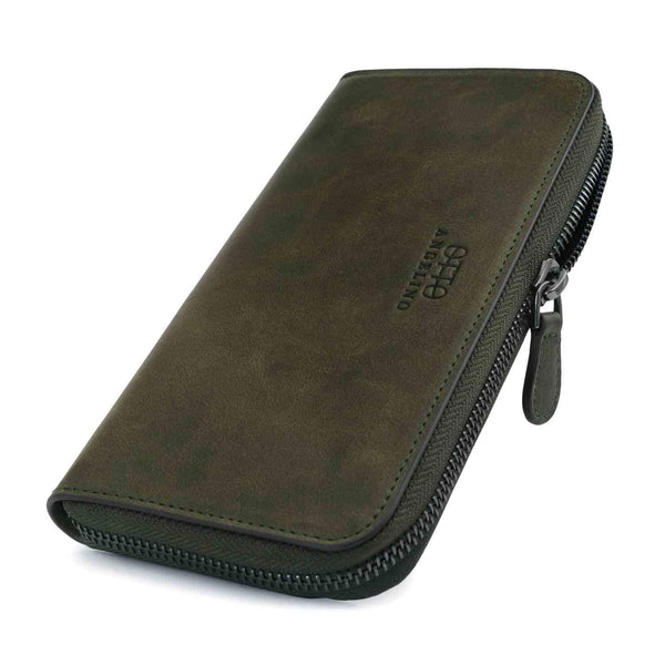 Otto Angelino Leather Zippered Clutch with Phone Compatible 